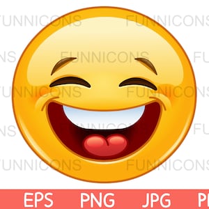 Clipart Cartoon von Emoticon lachen glücklich mit geschlossenen Augen, ai eps png jpg und pdf-Dateien enthalten, digitale Dateien sofort-Download.