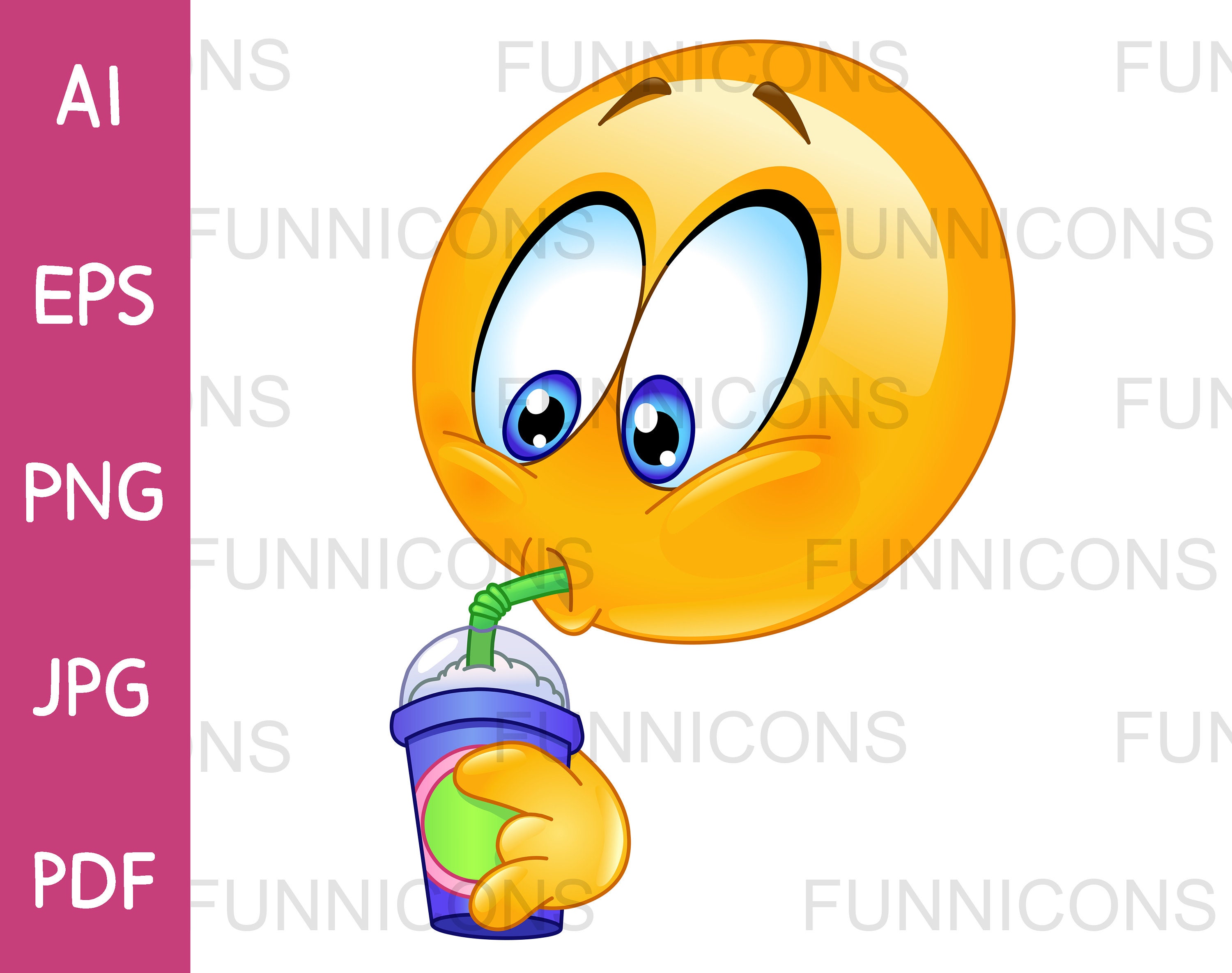 Clipart Cartoon of an Emoji Emoticon Drinking a Fountain Soda Etsy UK