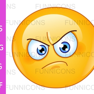 Clipart-tecknad film av en arg eller irriterad smiley, ai eps png jpg och pdf-filer ingår, digitala filer för omedelbar nedladdning.