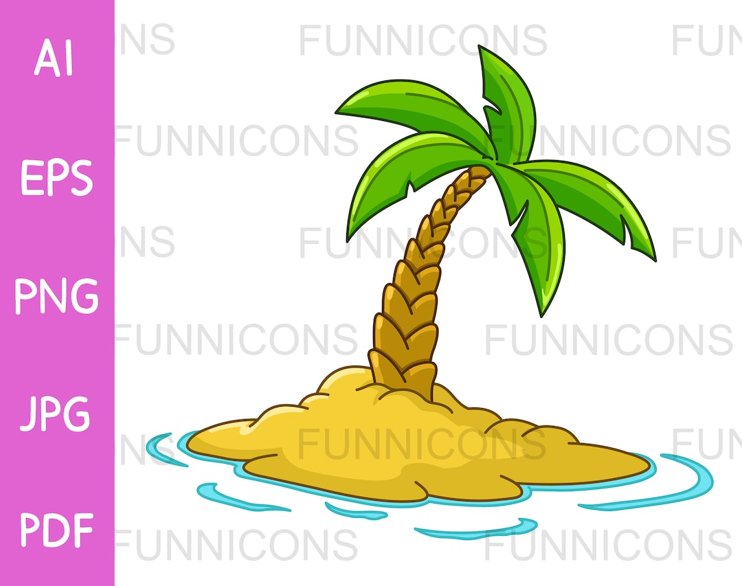 Clipart Cartoon of a Desert Island With Palm Tree, Vacation Holiday ...