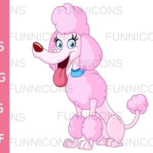 Clipart cartone animato un felice rosa standard barboncino cane ansimante e seduto, illustrazione animale, ai eps png jpg file pdf, file digitali scaricare.