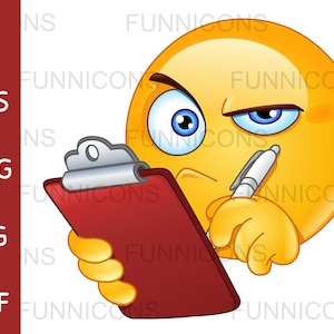 Clipart cartoon of an emoticon checking off an inspection list, ai eps png jpg and pdf files included, digital files instant download.