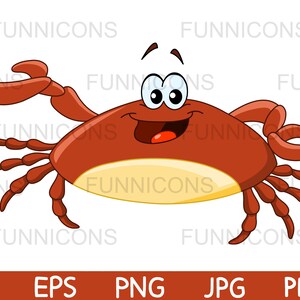Clipart przedstawiający szczęśliwego czerwonego kraba pokazującego swoje szczypce, ilustracja zwierzęcia, pliki ai eps png jpg i pdf, możliwość pobrania plików cyfrowych.