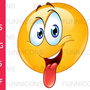 Clipart przedstawiający wesołą emotikonkę wystawiającą język i robiącą minę, pliki ai eps png jpg i pdf, możliwość pobrania plików cyfrowych.