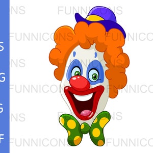 Purim circo payaso cara feliz prediseñar caricatura, ai eps png jpg y archivos pdf incluidos, archivos digitales descarga instantánea.