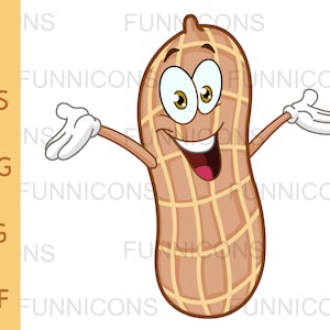 Clipart cartoon of a happy peanut raising his arms, ai eps png jpg and pdf files included, digital files instant download.