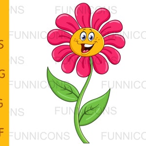 幸せなピンクの花のクリップアート漫画、ai、eps、png、jpg、pdf ファイルが含まれており、デジタル ファイルをすぐにダウンロードできます。