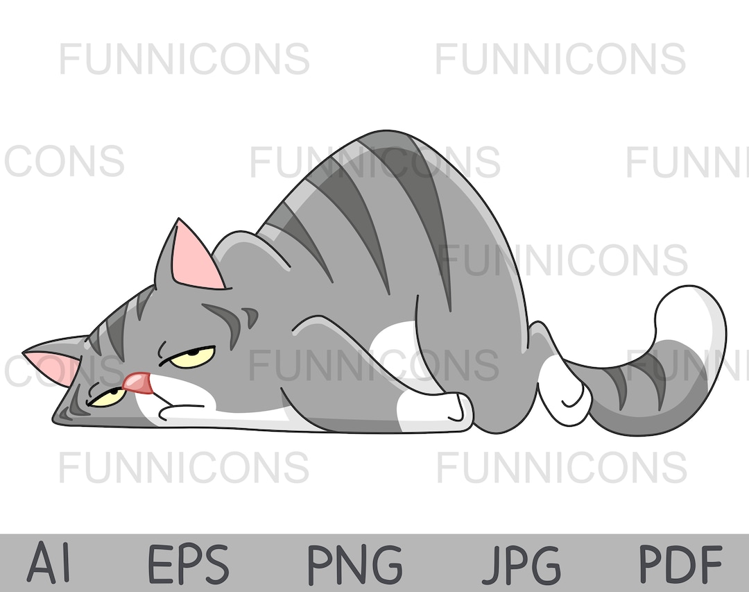 Clipart of a Cartoon Lazy Tired Cat. Vector Illustration. Ai Eps Png