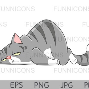 Clipart of a cartoon lazy tired cat. Vector illustration. ai eps png pdf and jpg files included, digital files instant download.