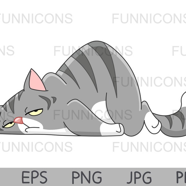 Clipart einer Cartoon faul müde Katze. Vektor-Illustration. ai eps png pdf und jpg Dateien enthalten, digitale Dateien sofortiger Download.