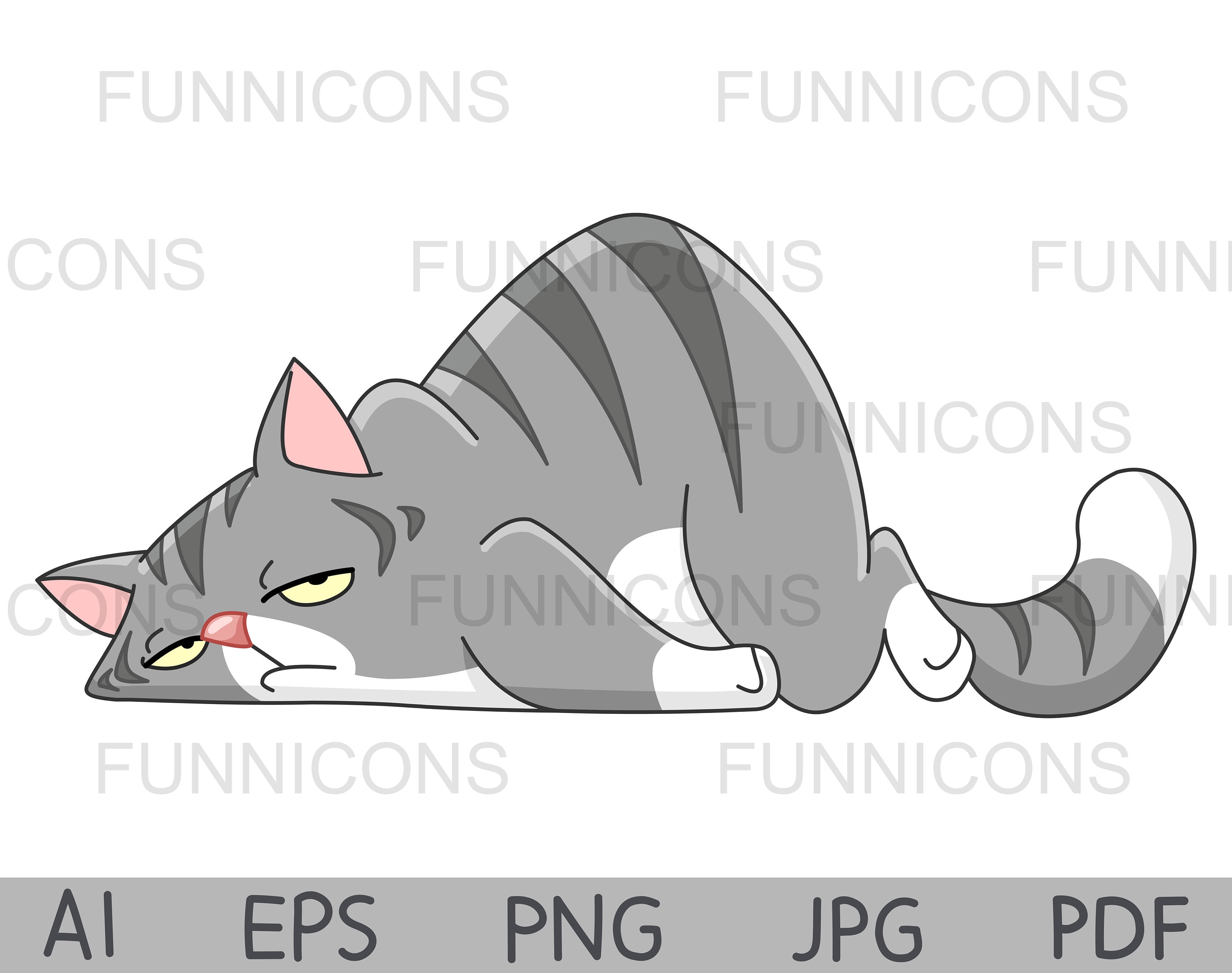Clipart Of A Cartoon Lazy Tired Cat. Vector Illustration. Ai - Etsy