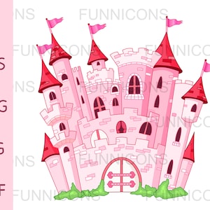 Clipart of a pink castle, ai eps png jpg and pdf files included, digital files instant download.