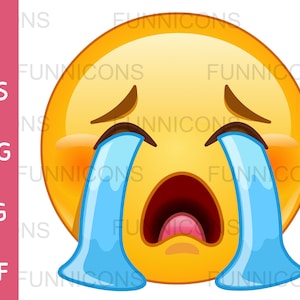 Dibujos animados de imágenes prediseñadas de una cara de emoticono llorando ruidosamente, archivos ai eps png jpg y pdf incluidos, descarga instantánea de archivos digitales.