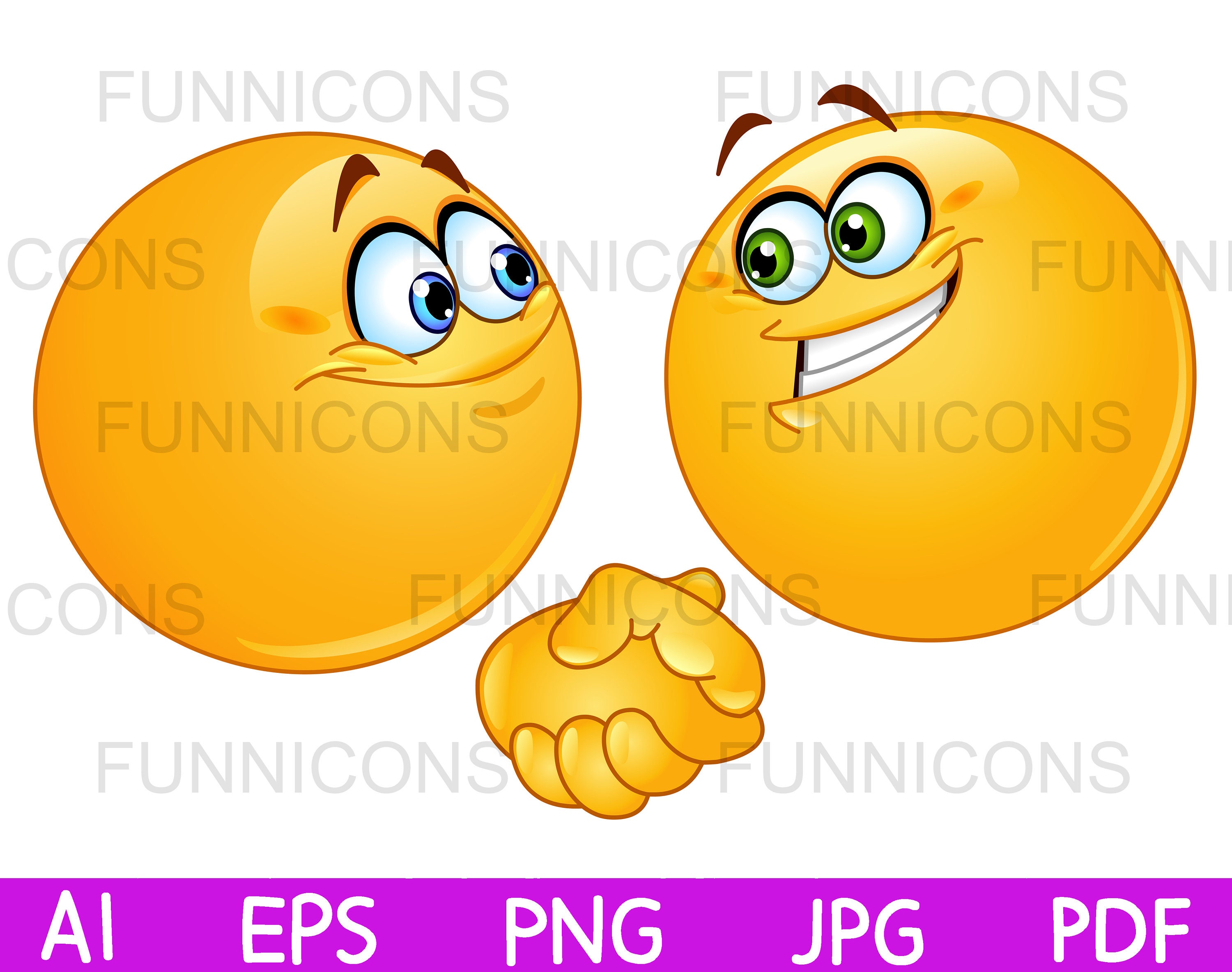 Clipart cartoon of two emoji emoticons shaking hands ai eps 