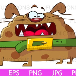 Clipart Cartoon eines lustigen runden dicken Hunde bellen, Tier Illustration, ai eps png jpg und pdf Dateien enthalten, digitale Dateien herunterladen.