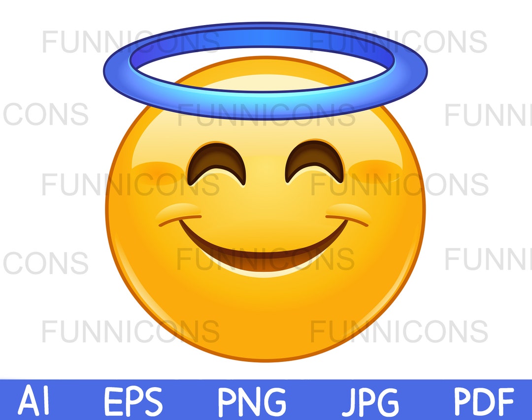 Clipart Cartoon of a Smiling Face Emoticon With Angel Halo, Ai Eps Png Jpg  and Pdf Files Included, Digital Files Instant Download. - Etsy UK