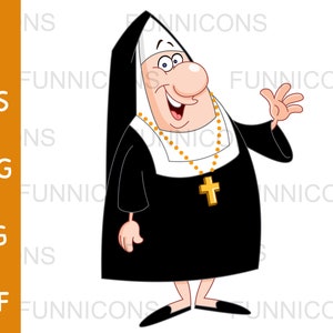 Clipart cartoon of a happy nun waving, ai eps png jpg and pdf files included, digital files instant download.