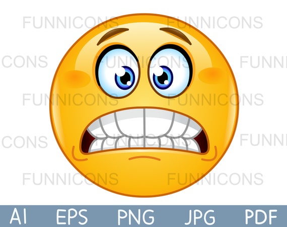 Cartoon face vector icon, frightened funny emoji, scared facial