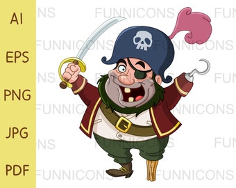 Happy Pirate Clipart, Vector illustration, ai eps png pdf and jpg files included, digital files instant download.