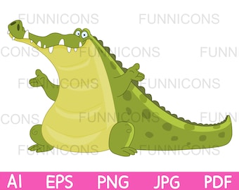 Alligator Cartoon SVG PNG Cute Crocodile Sticker Clipart Illustration Drawing Digital File Eps AI pdf T-Shirt Printable