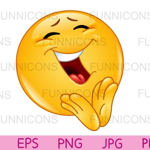 Klappende vrolijke emoticon clipart. ai eps png pdf en jpg 300 DPI-bestanden inbegrepen, digitale bestanden direct downloaden.