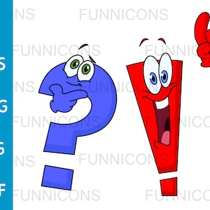 Clipart cartoon of question mark and exclamation point characters, ai eps png jpg and pdf files included, digital files instant download.