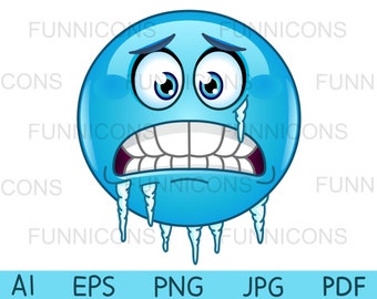 Clipart emoticon congelamento blu, illustrazione vettoriale, file ai eps png pdf e jpg inclusi, download immediato di file digitali.