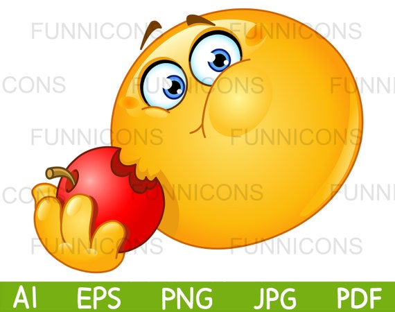 Clipart Cartoon of a Hungry Emoticon Eating an Apple, Ai Eps Png Jpg and  Pdf Files Included, Digital Files Instant Download. - Etsy Australia