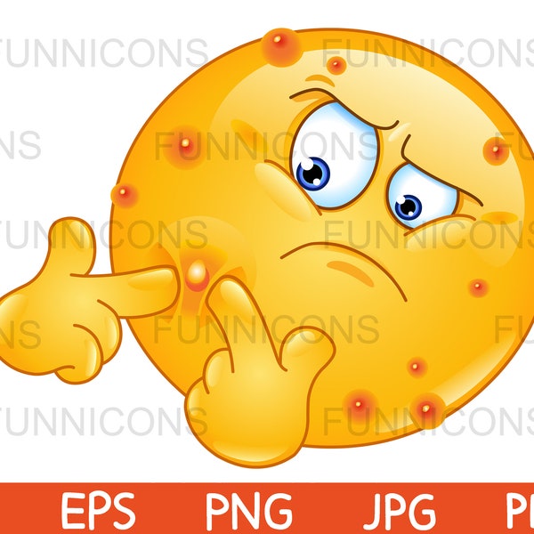 Clipart cartoon of an emoticon with acne squeezing a pimple, ai eps png jpg and pdf files included, digital files instant download.