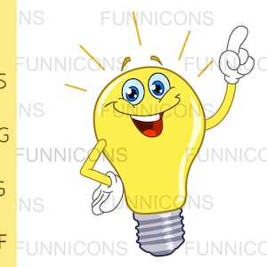 Clipart of a light bulb cartoon pointing with his finger, ai eps png jpg and pdf files included, digital files instant download.