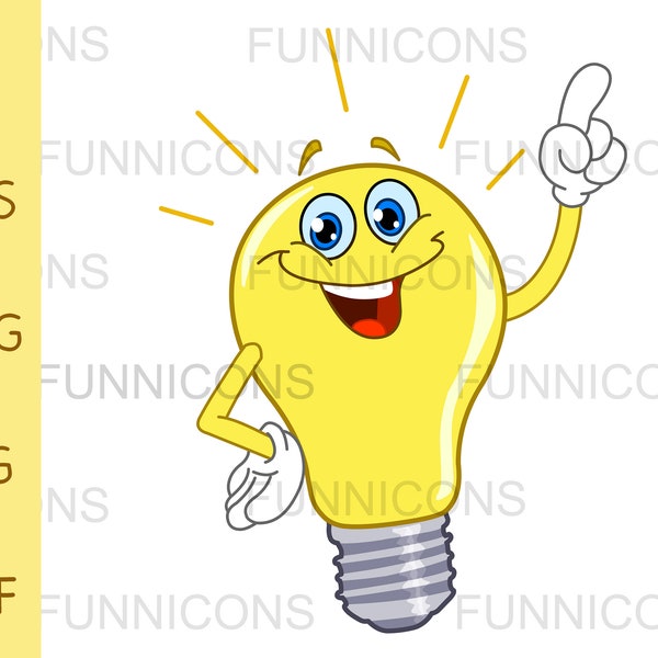 Clipart of a light bulb cartoon pointing with his finger, ai eps png jpg and pdf files included, digital files instant download.