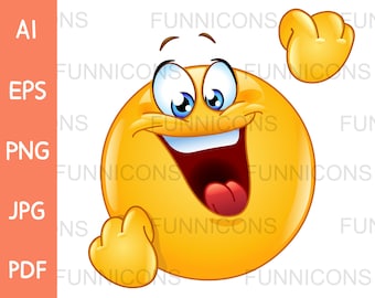 Clipart cartoon of a happy emoticon showing celebration gesture, ai eps png jpg and pdf files included, digital files instant download.
