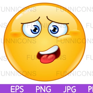 Clipart przedstawiający emotikonę wyrażającą wyczerpanie, wyczerpanie lub zmęczenie z wysuniętym językiem, pliki ai eps png jpg pdf, pliki cyfrowe do pobrania.