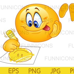 Clipart przedstawiający uroczą emotikonkę rysującą uśmiechniętą twarz, dołączone pliki ai eps png jpg i pdf, możliwość natychmiastowego pobrania plików cyfrowych.
