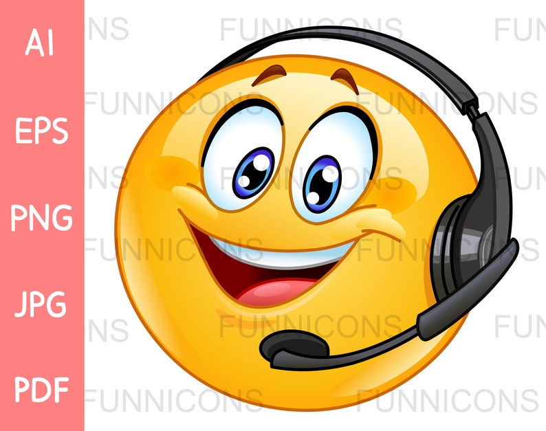 Clipart cartoon, customer support emoticon with headset, call center, ai eps png jpg and pdf files included, digital files download. image 1