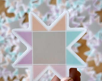 Pastel Quilt Block Vinyl Sticker - Quilting Sticker - Sawtooth Star Quilt Block - Vinyl Sticker - Waterproof Sticker
