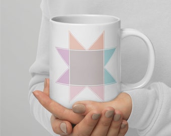 Pastel Quilt Block Mug, Quilting Inspired Gift, Quilting Gift, Coffee Mug, Quilter's Gift