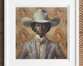 Caesar - Black Gay Cowboy Art Print, Dandy Afroamerican Rodeo Outlaw Wall Art, 1930s Vintage Inspired LGBTQ+ Home Decor for Queer Spaces
