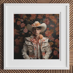 Andrés - Gay Vaquero Art Print - Handsome Hispanic Queer Cowboy Decor, Homosexual Dandy Outlaw LGBTQ+ Wall Art