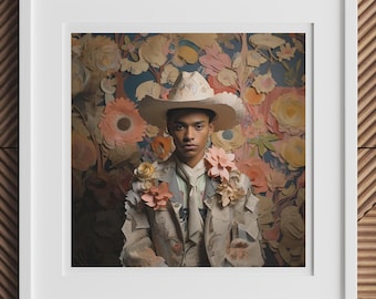 Presley - Gay Black Cowboy Art Print, Dandy Homosexual Afroamerican Twunk Art Decor, 1930s Vintage Queer Outlaw, LGBTQ+ Decor Gift for Him