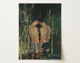 In Deep Gay Asian Lovers Art Print | Queer Neo-Romantic Intimate Homoerotic Wall Art
