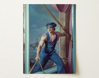 Hender Bender Gay Russian Sailor Neo-Baroque Couture Art Print | Queer Modern Nautical Wall Art