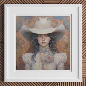 Helena - Stampa d’Arte Cowgirl Lesbica, Decor Vintage Femme, Arte Murale Saffica, Regalo LGBTQ+ Unico per Lei