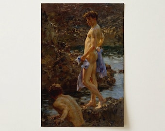 A Bathing Group (1914) | Henry Scott Tuke Art Print | Vintage Gay British Seaside Painting Wall Decor