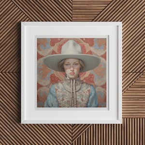 Lottie - Lesbian Cowgirl Art Print, 1930s Vintage Sapphic Femme Wall Decor, Cute Cowgirl Aesthetic Gift Idea for Your Queer Home
