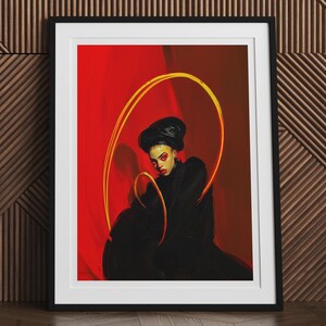 Serafina - Black Magic Creepy Sorceress Art Print, Modern Gothic Witch Decor, Dark Aesthetic Wall Art for Halloween