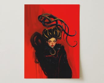 Lilith - Medusa Schwarze Magie Kunstdruck, Blutrote Hexenästhetik Dekor, Gruselige Wandkunst, Gotische Wohnkultur, Einzigartiges Hexerei