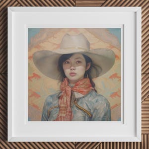 Dai Lu - Chinese Lesbian Cowgirl Art Print, 1930s Inspired Asian Sapphic Vintage WLW Femme Art Decor, Gay China Artwork for Queer Spaces