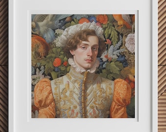 Prince Hugo - Modern Gay Renaissance Art Print - Queer Royalty Modern Decor for LGBTQ+ Art Lovers, Unique Wall Art, Gift Ideas