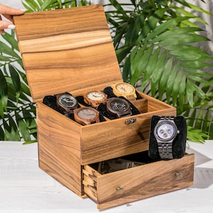 Personalized Wooden Watch Box For Men Customized Wood Display Watch Box Valet Watch Collection Box Groom's Watch Box For 4 6 8 10 12 watches